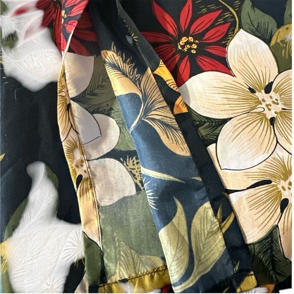 COACO Women's Black Tropical Print Floral Silk Blouse Long Sleeve Button Down - Picture 6 of 8